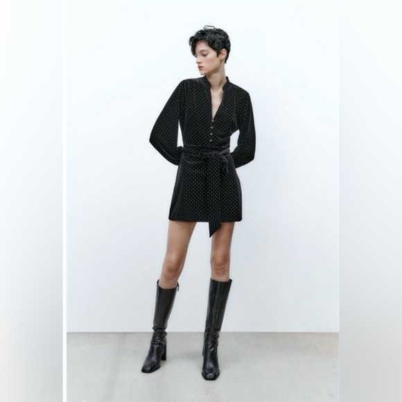 Zara Dresses & Skirts - ZARA Velvet & Gold Studded Dress
- Size:M with gold metal grommets